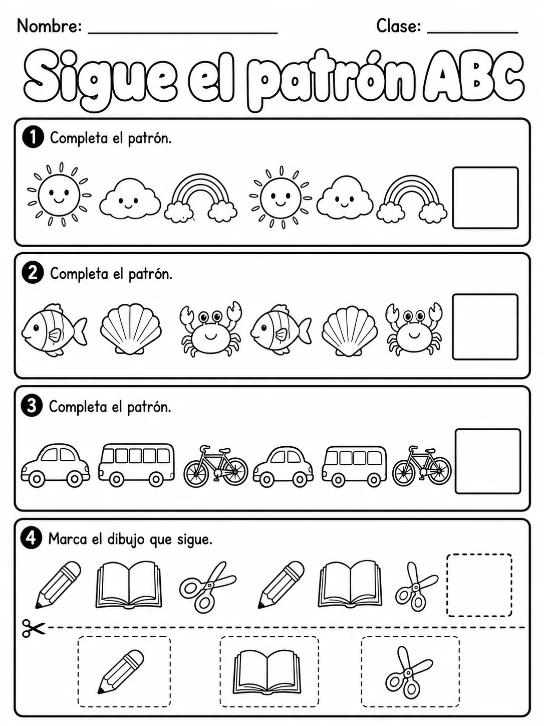 Kindergarten - patrones ABC - Paquete de fichas página 2 vista previa imprimible