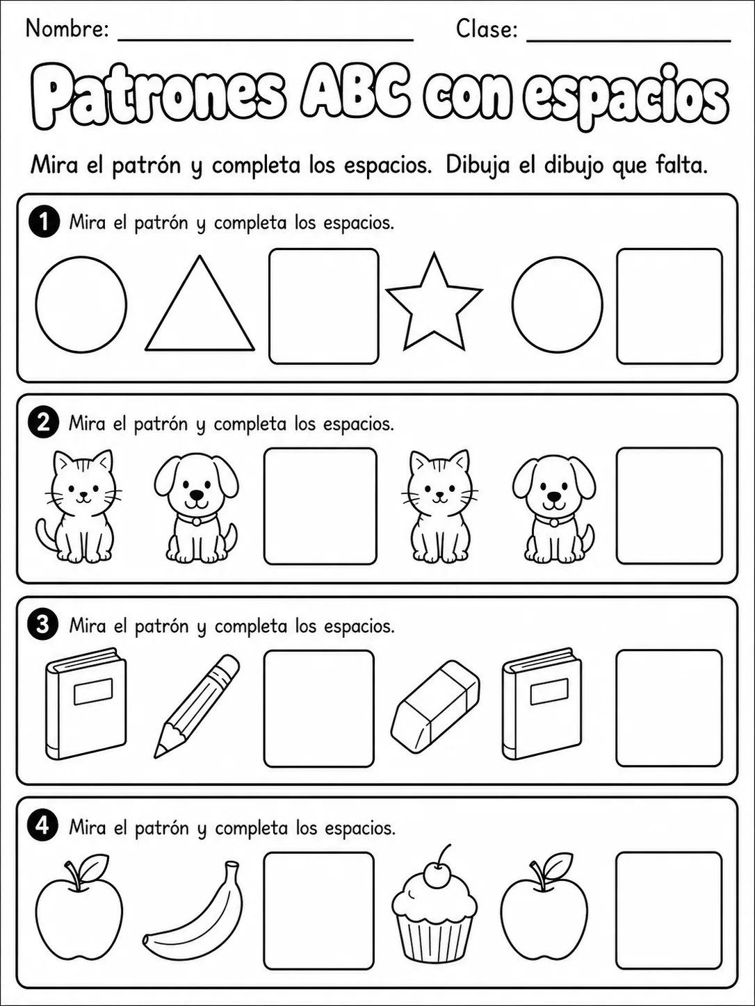 Kindergarten - patrones ABC - Paquete de fichas página 5 vista previa imprimible