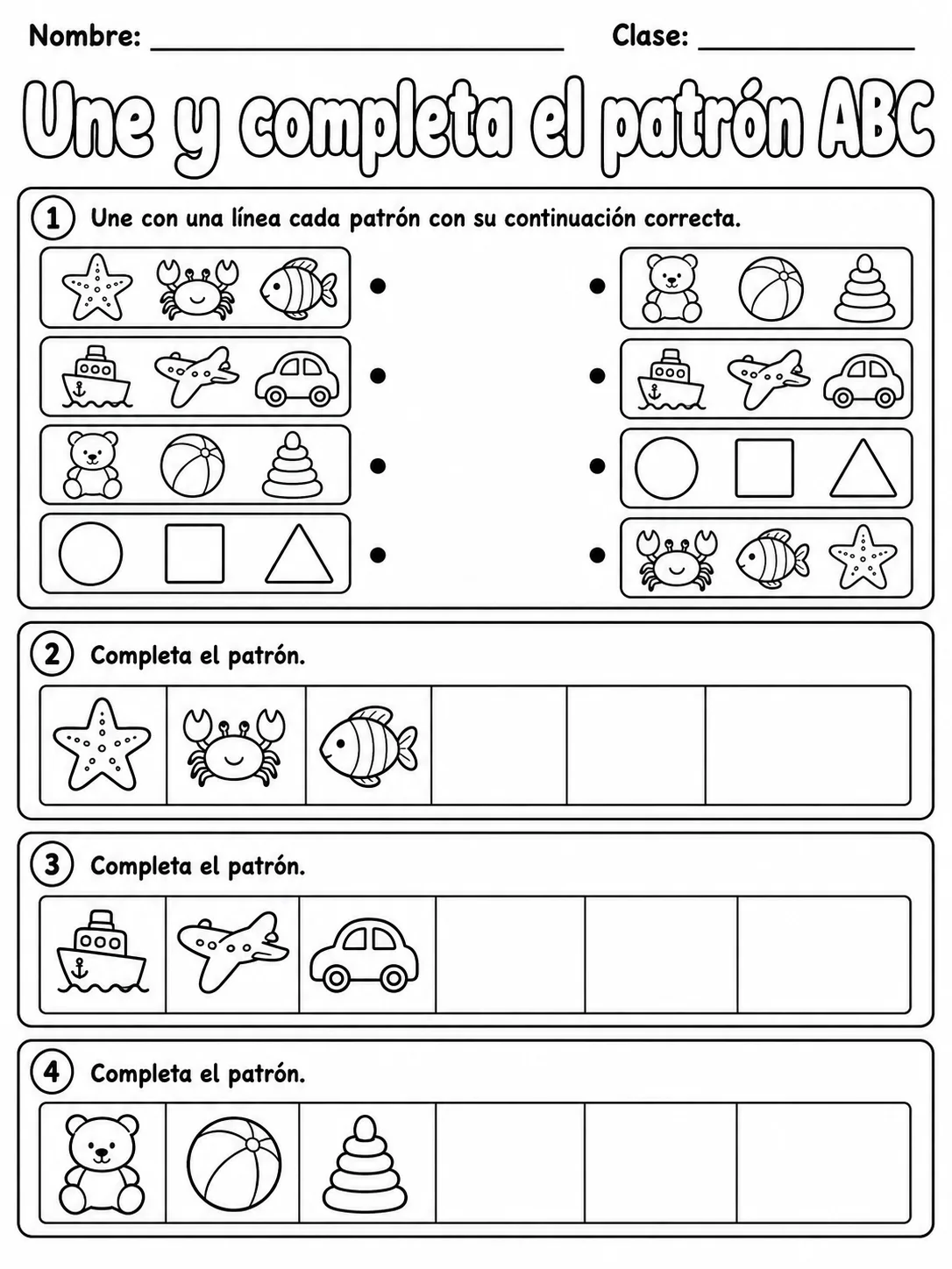 Kindergarten - patrones ABC - Paquete de fichas página 6 vista previa imprimible