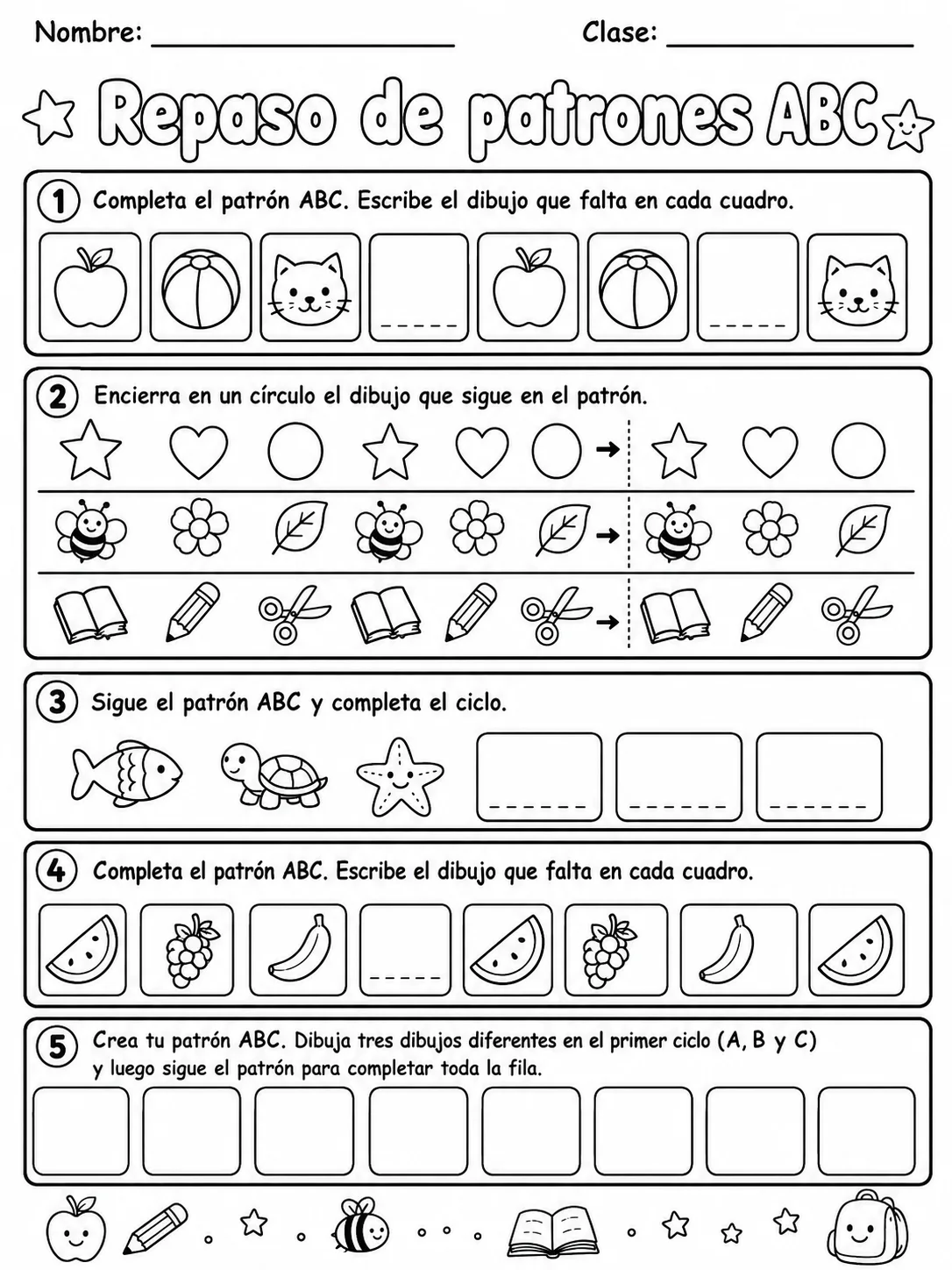 Kindergarten - patrones ABC - Paquete de fichas página 10 vista previa imprimible