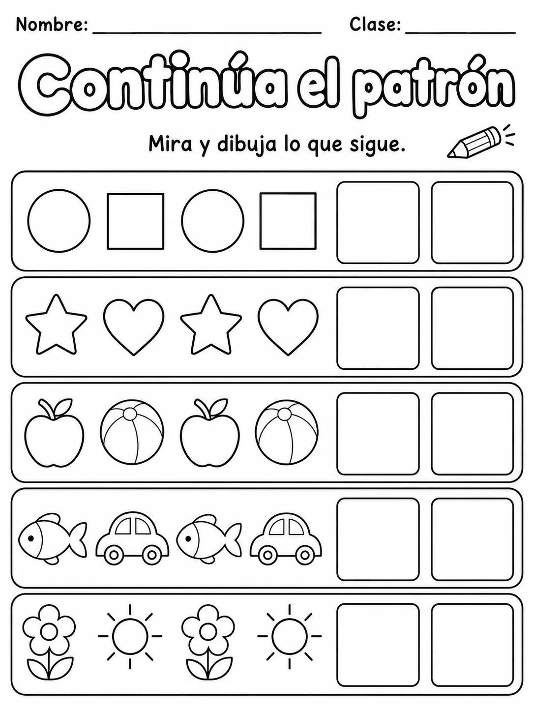 Kindergarten - patrones y secuencias - Paquete de fichas - Conjunto 2 vista previa imprimible de matemáticas en KiwiBee