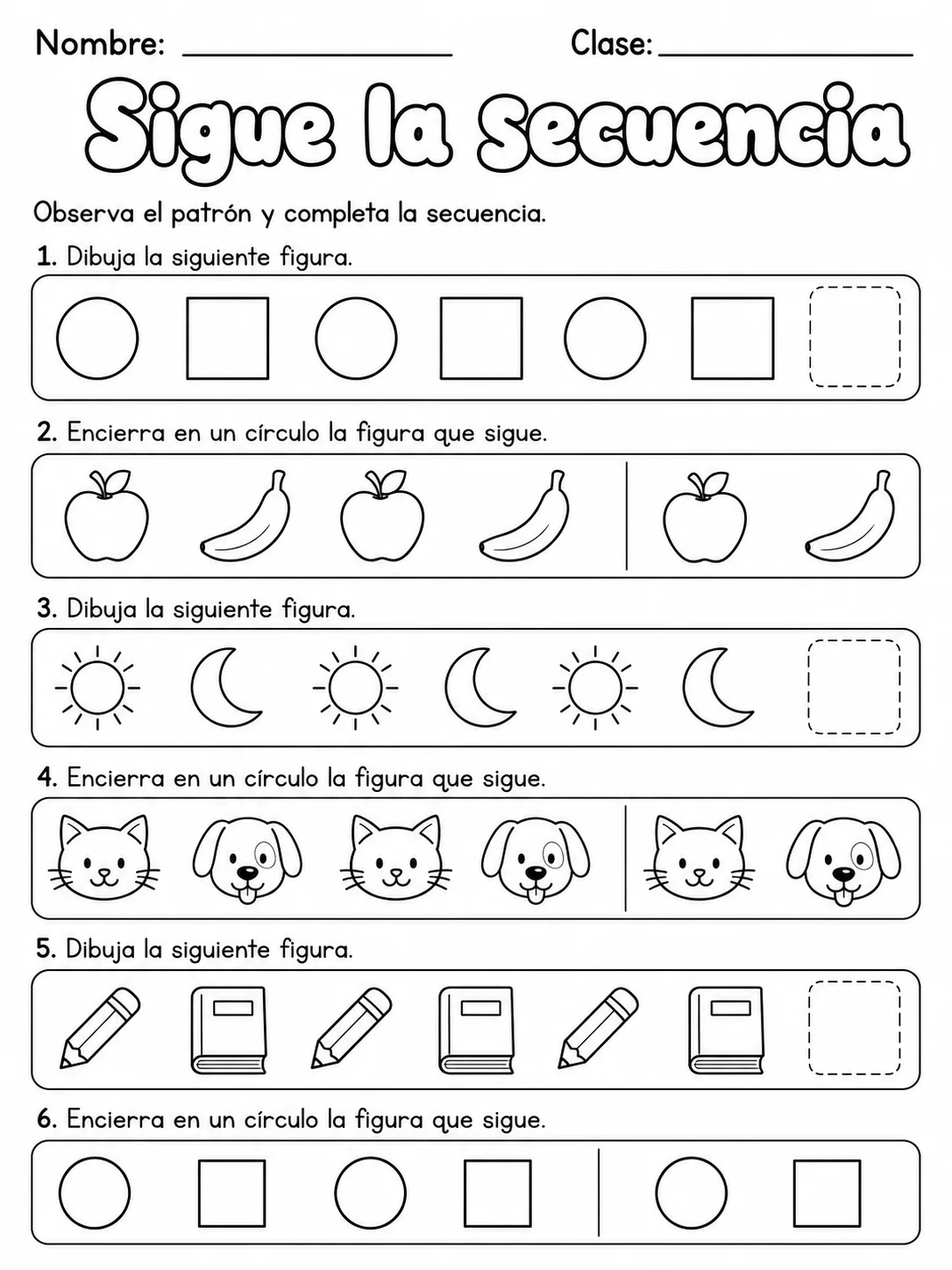 Kindergarten - patrones y secuencias - Paquete de fichas - Conjunto 3 vista previa imprimible de matemáticas en KiwiBee