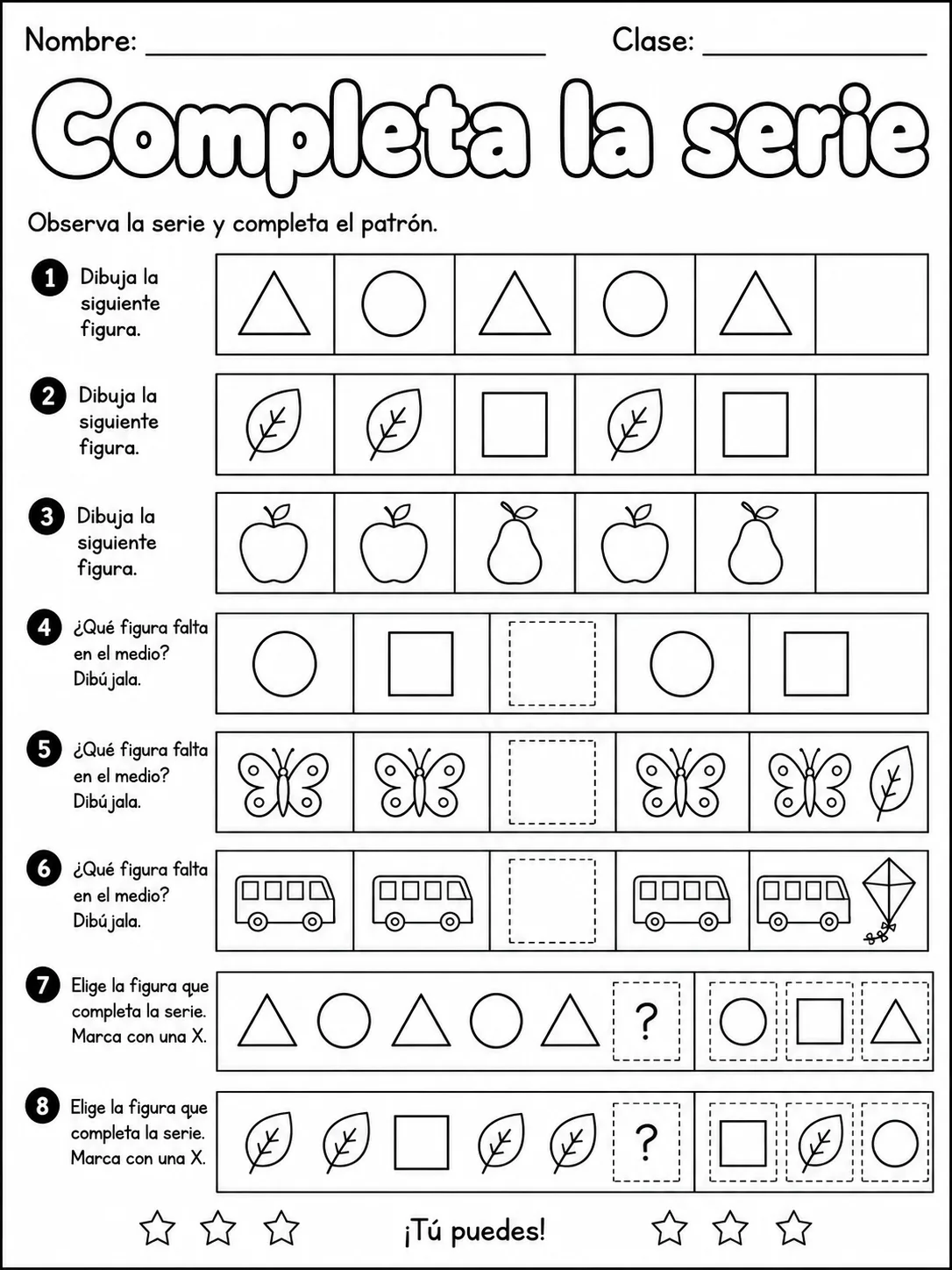 Kindergarten - patrones y secuencias - Paquete de fichas - Conjunto 3 página 3 vista previa imprimible