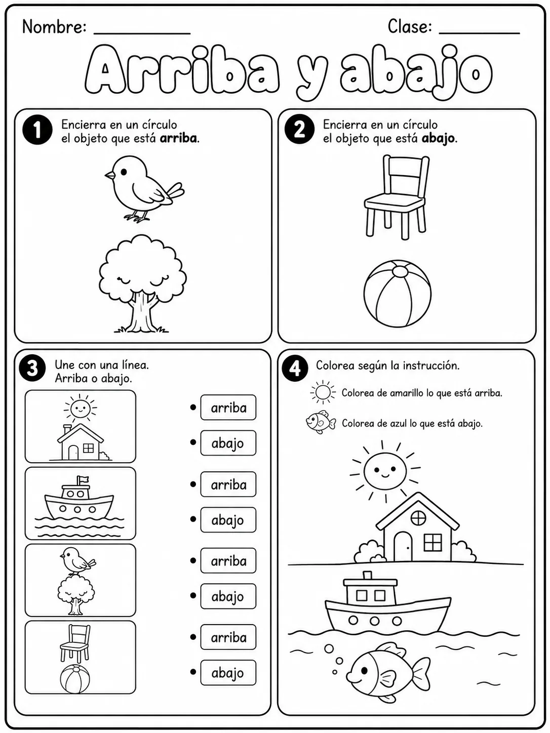 Kindergarten - posición espacial - Paquete de fichas vista previa imprimible de matemáticas en KiwiBee