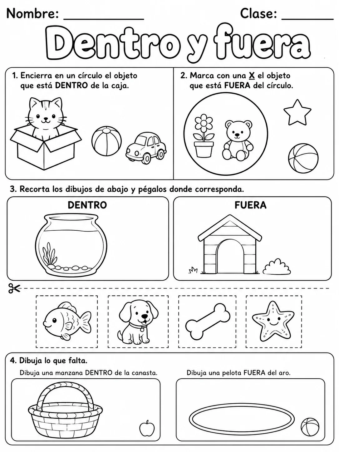 Kindergarten - posición espacial - Paquete de fichas página 2 vista previa imprimible