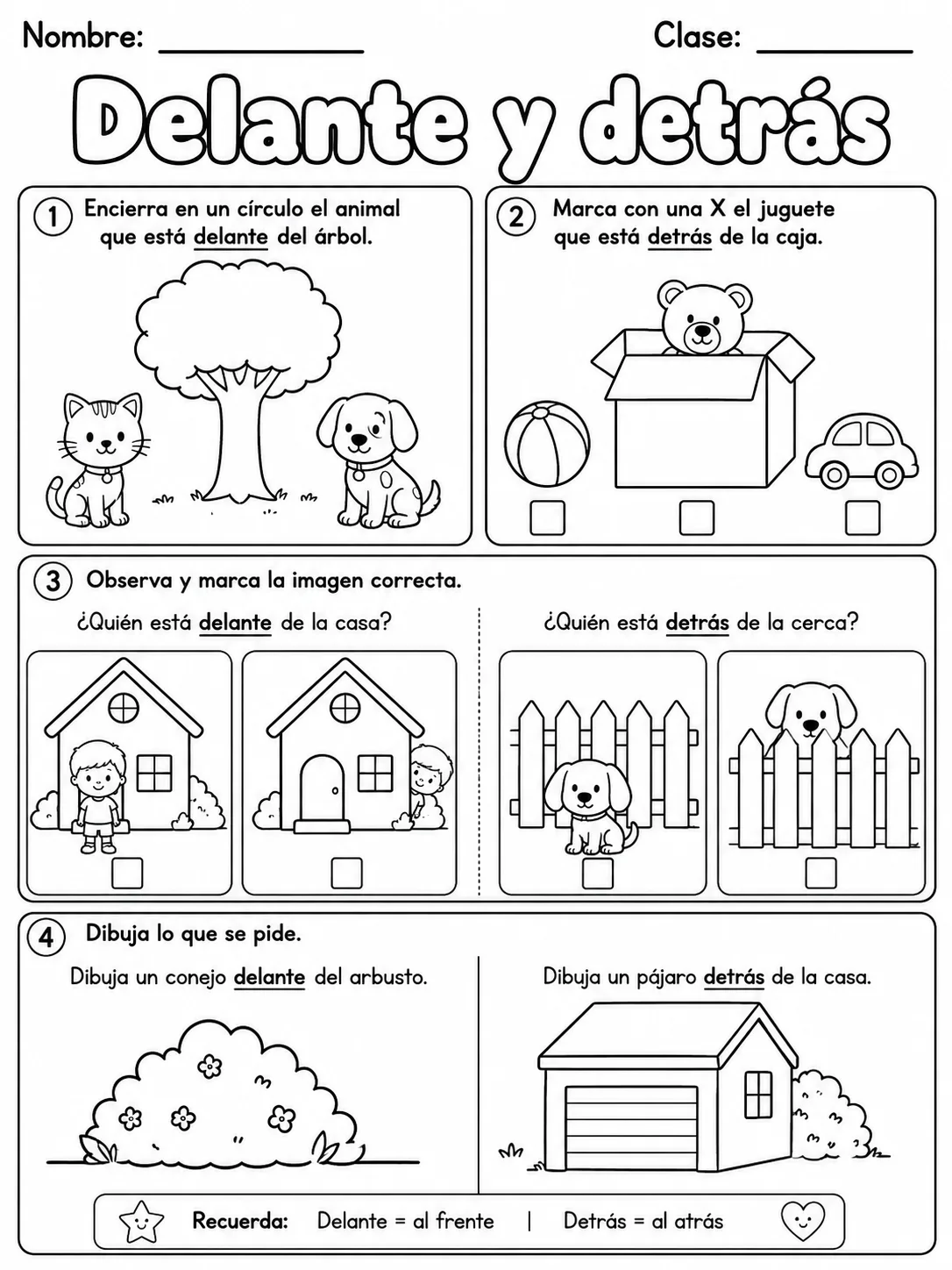 Kindergarten - posición espacial - Paquete de fichas página 3 vista previa imprimible