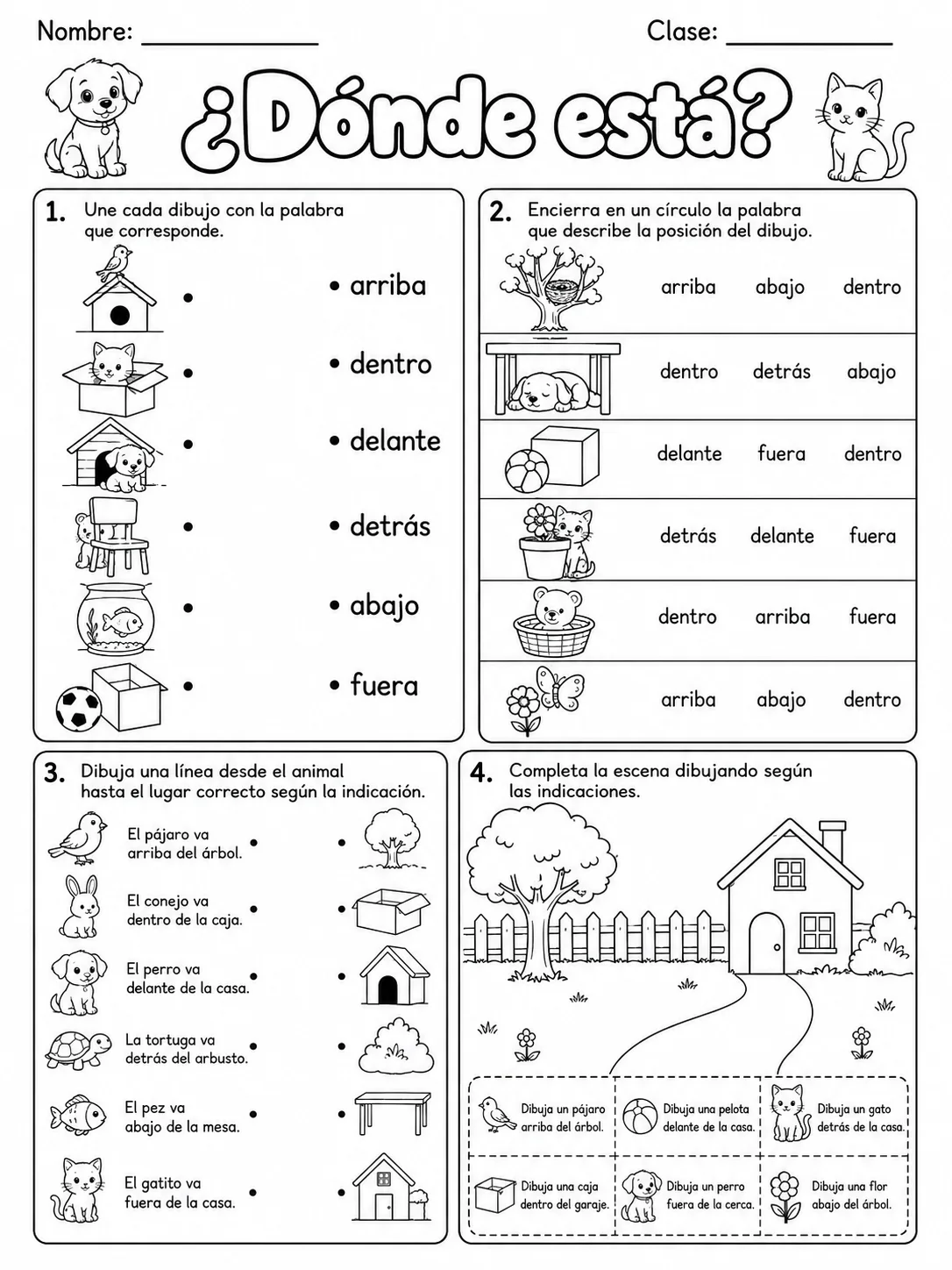 Kindergarten - posición espacial - Paquete de fichas página 6 vista previa imprimible