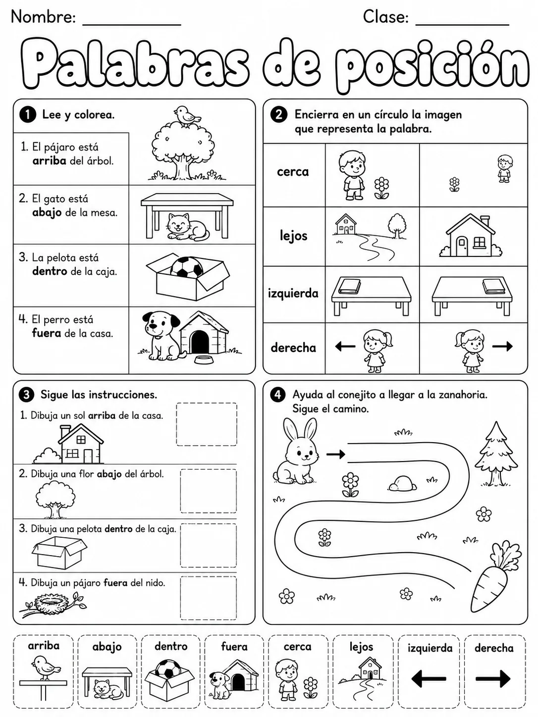 Kindergarten - posición espacial - Paquete de fichas página 7 vista previa imprimible