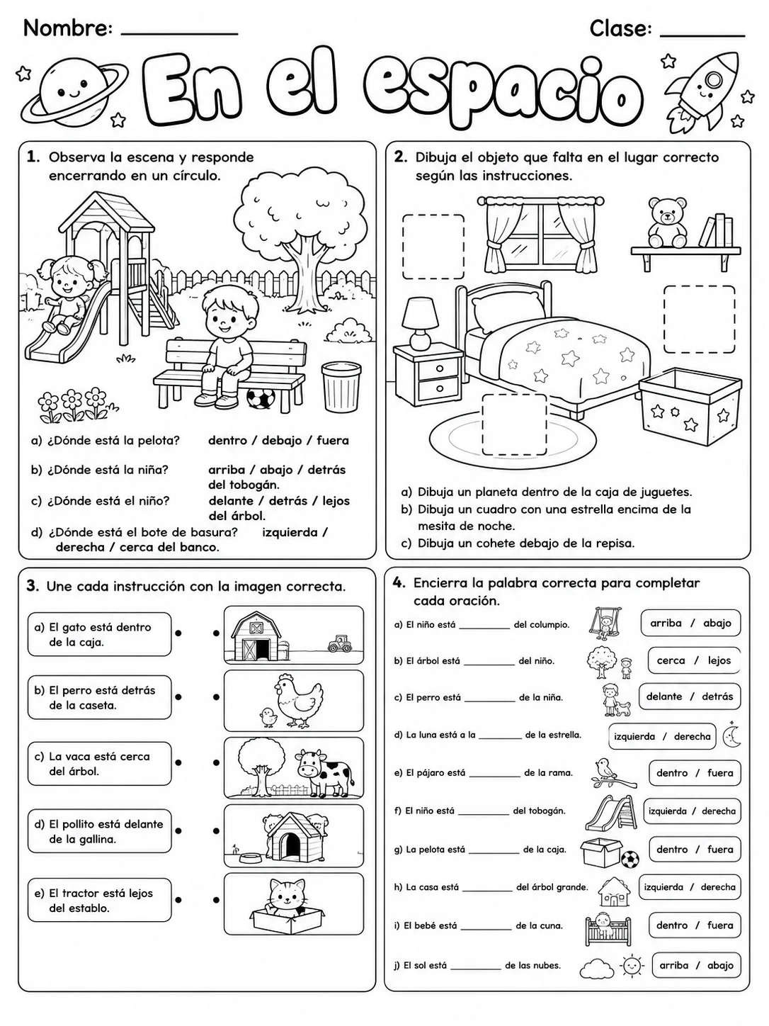 Kindergarten - posición espacial - Paquete de fichas página 8 vista previa imprimible