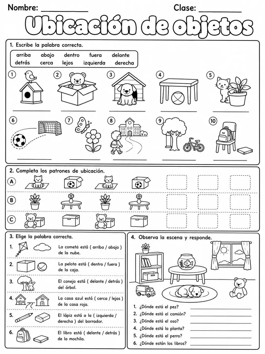 Kindergarten - posición espacial - Paquete de fichas página 9 vista previa imprimible