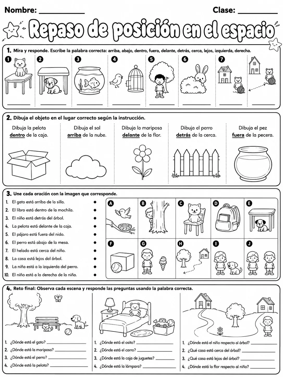 Kindergarten - posición espacial - Paquete de fichas página 10 vista previa imprimible