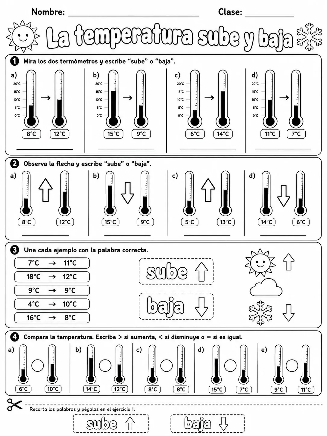 3.º grado - temperatura y medición - Paquete de fichas página 4 vista previa imprimible