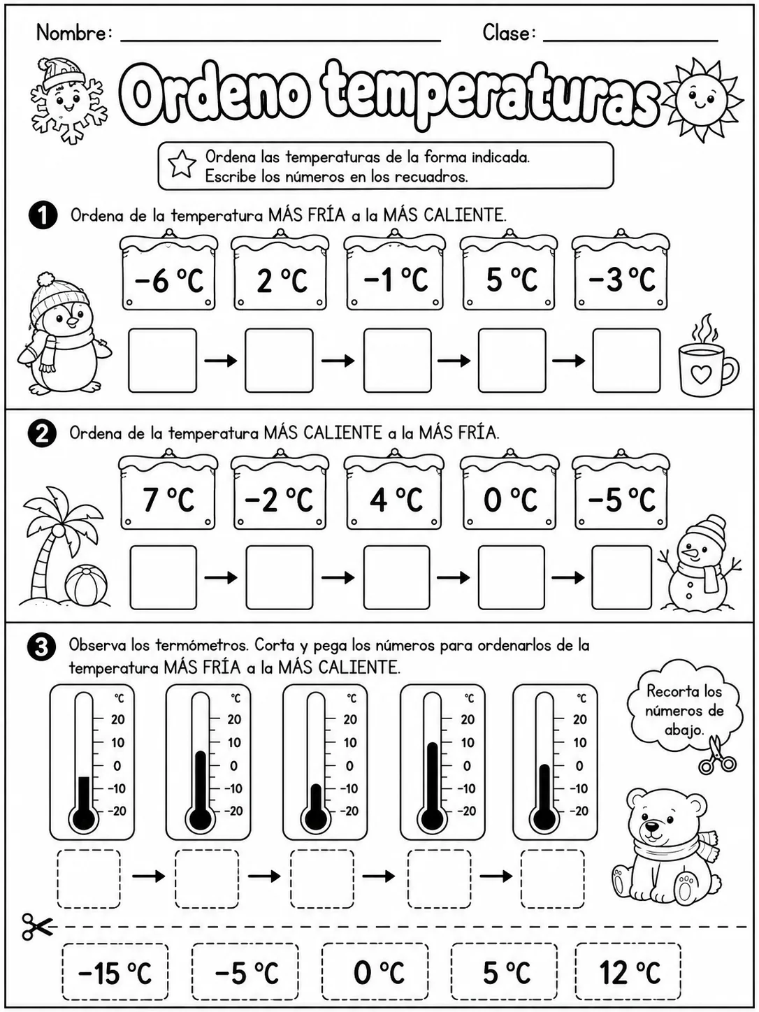 3.º grado - temperatura y medición - Paquete de fichas página 6 vista previa imprimible