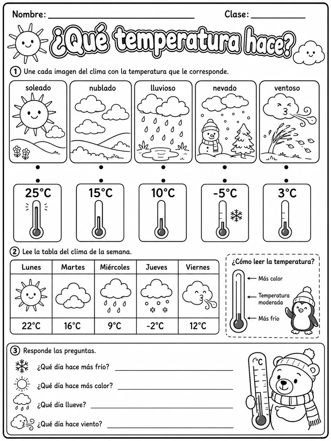 3.º grado - temperatura y medición - Paquete de fichas página 7 vista previa imprimible
