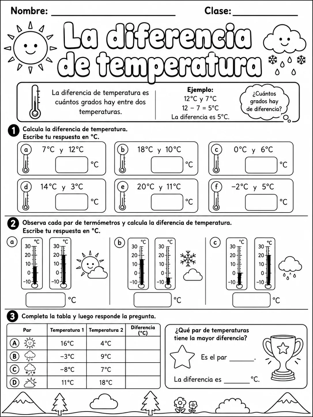 3.º grado - temperatura y medición - Paquete de fichas página 9 vista previa imprimible