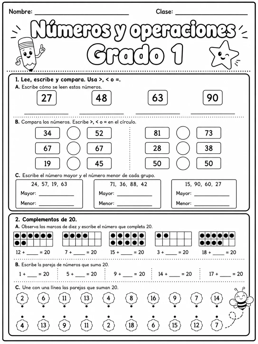 1.º grado - números y conteo - Paquete de fichas página 3 vista previa imprimible