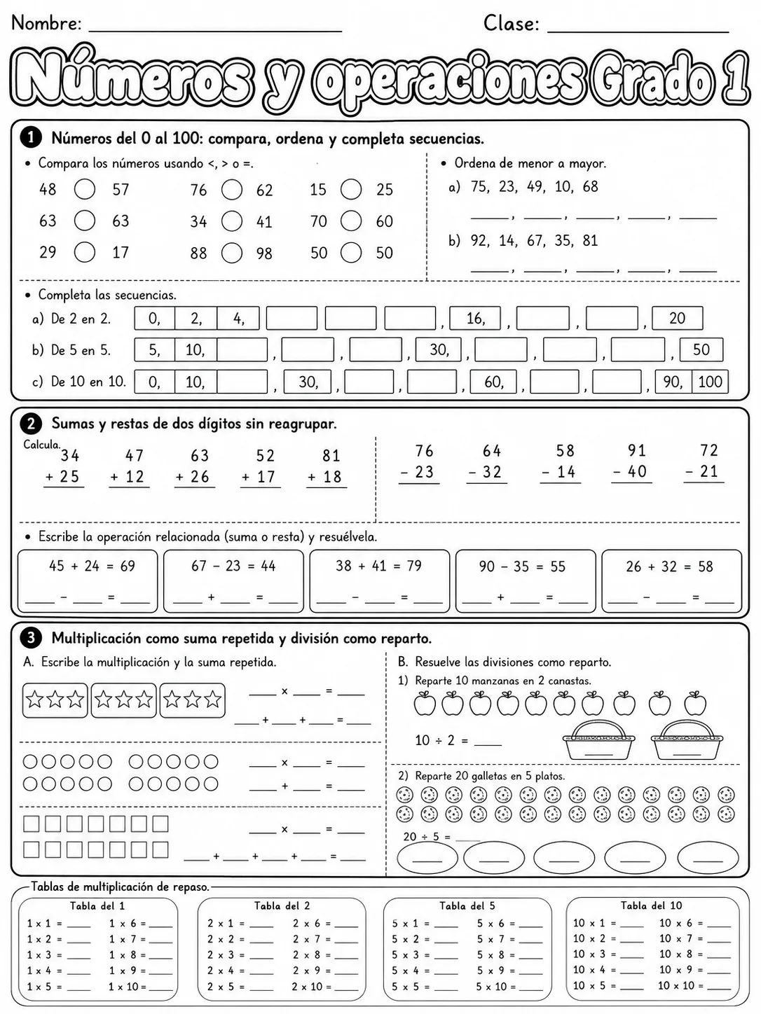 1.º grado - números y conteo - Paquete de fichas página 9 vista previa imprimible
