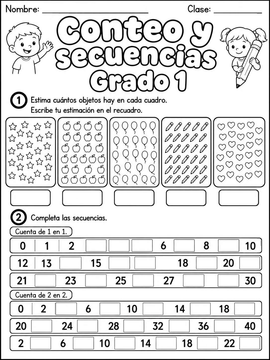 1.º grado - patrones y secuencias - Paquete de fichas página 3 vista previa imprimible