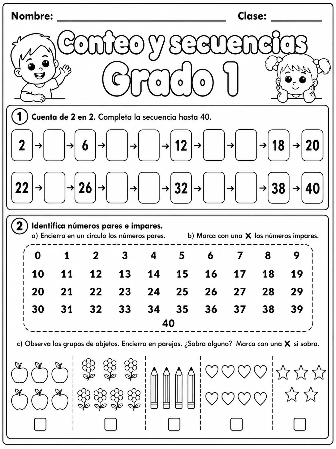 1.º grado - patrones y secuencias - Paquete de fichas página 4 vista previa imprimible
