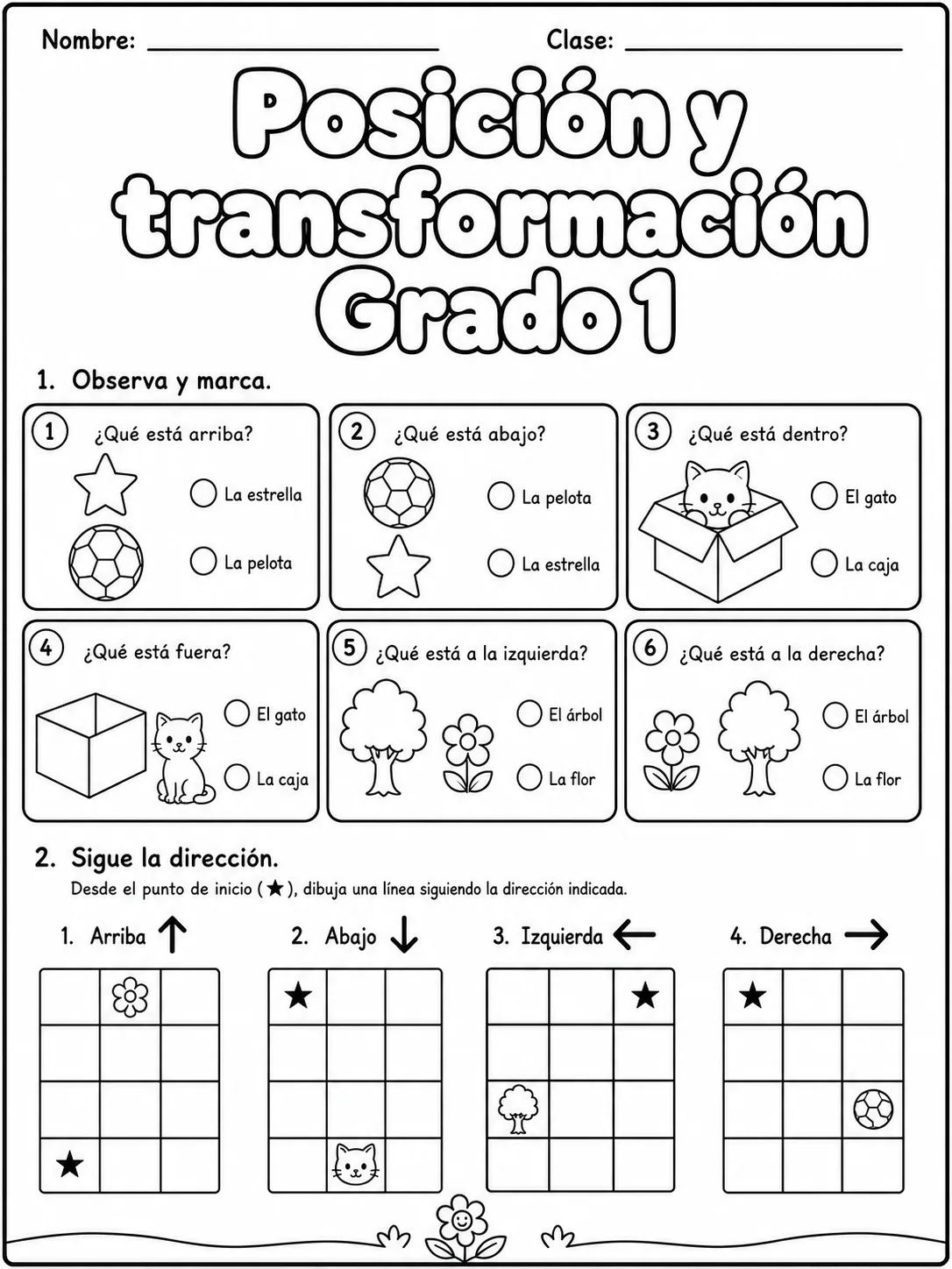 1.º grado - posición y dirección - Paquete de fichas vista previa imprimible de matemáticas en KiwiBee