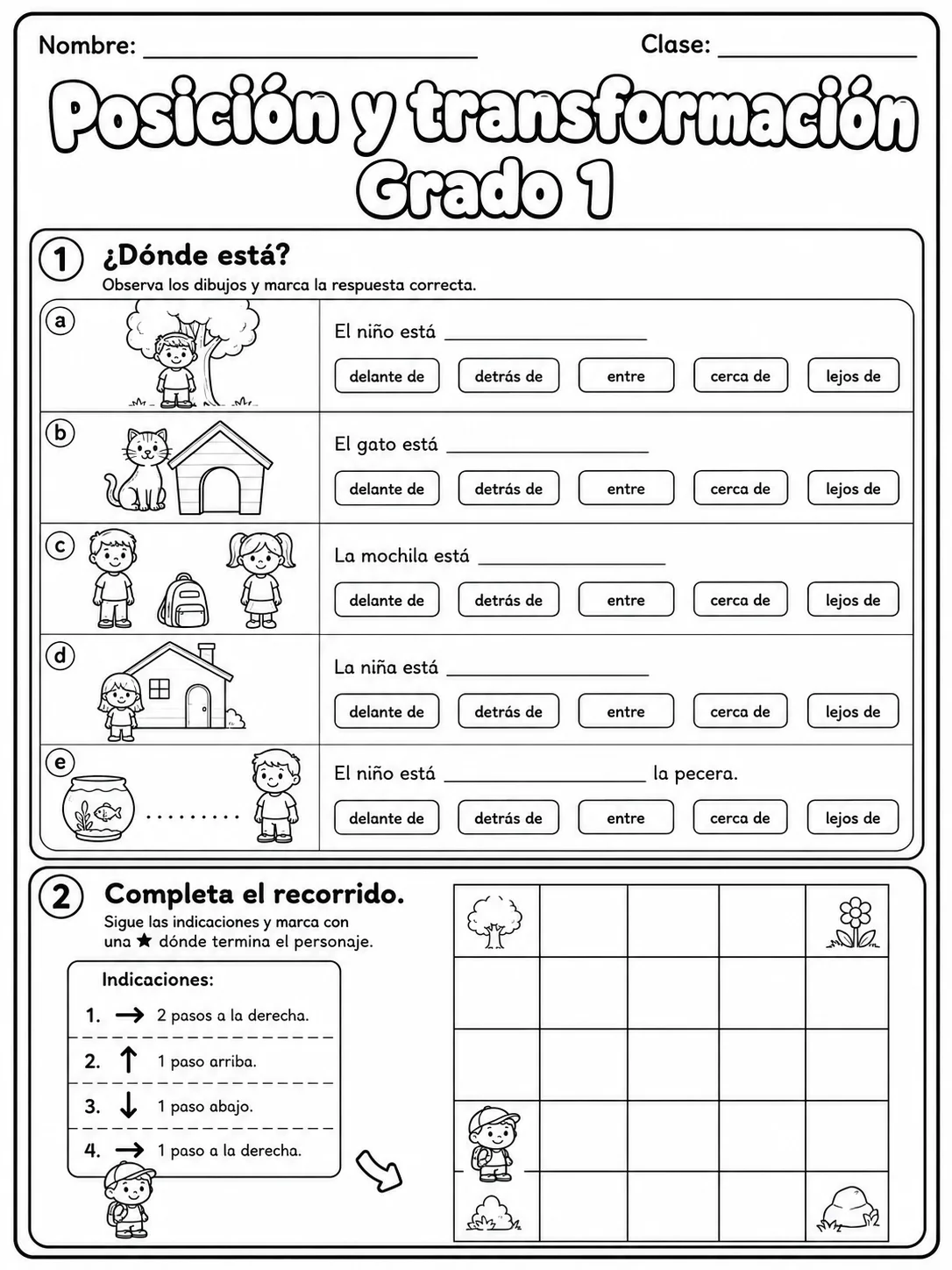 1.º grado - posición y dirección - Paquete de fichas página 2 vista previa imprimible