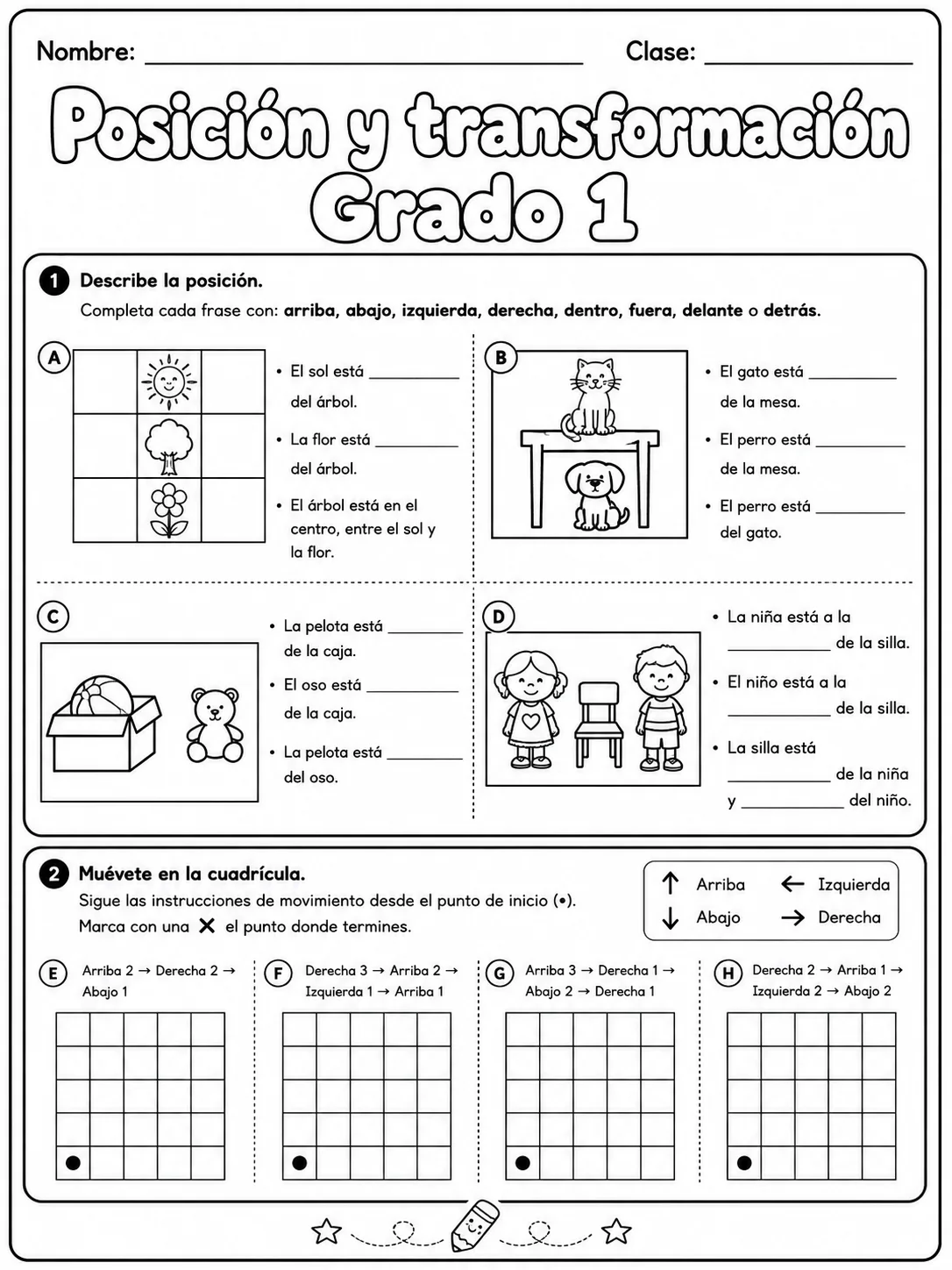 1.º grado - posición y dirección - Paquete de fichas página 3 vista previa imprimible