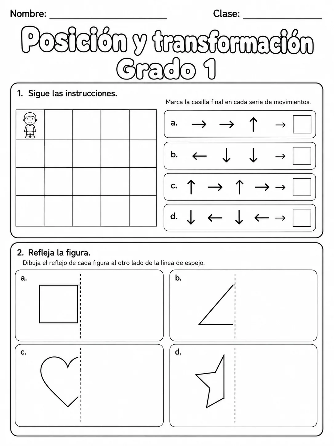 1.º grado - posición y dirección - Paquete de fichas página 4 vista previa imprimible
