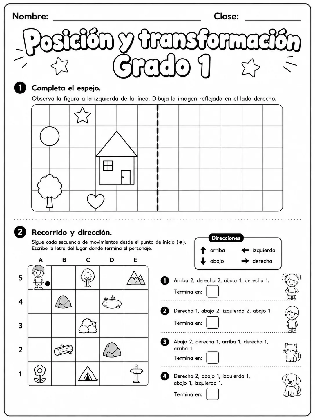 1.º grado - posición y dirección - Paquete de fichas página 6 vista previa imprimible