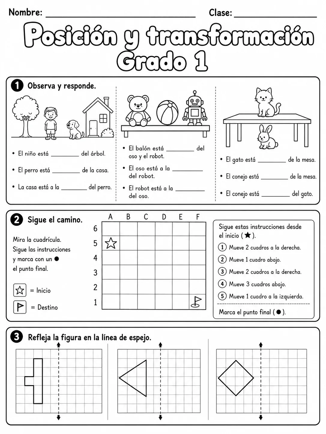 1.º grado - posición y dirección - Paquete de fichas página 7 vista previa imprimible