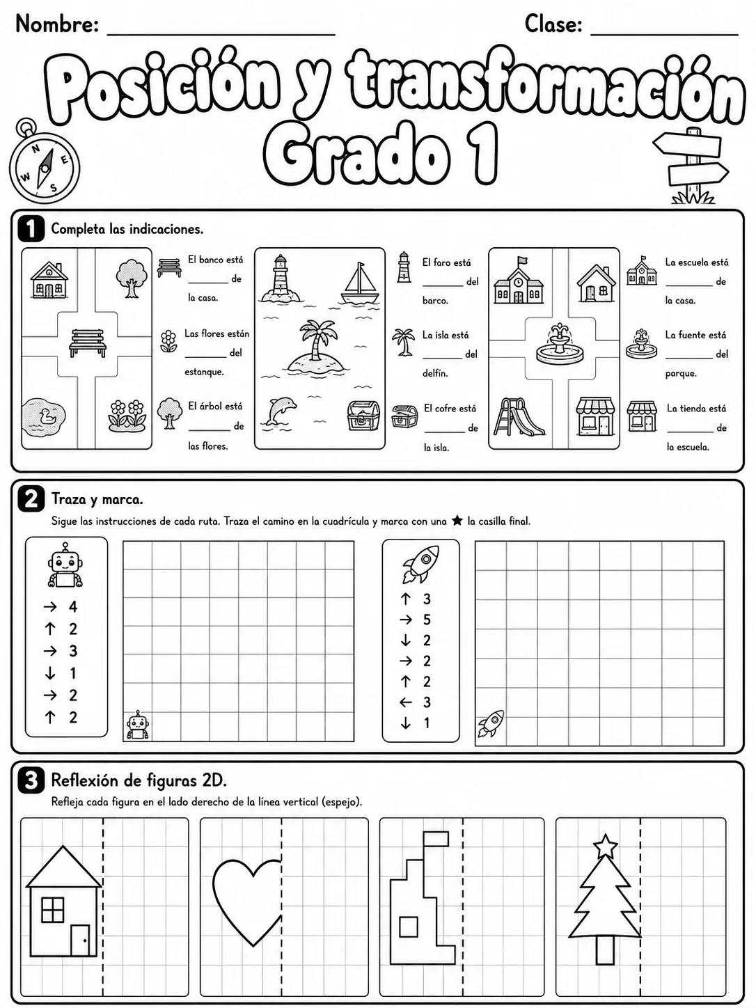 1.º grado - posición y dirección - Paquete de fichas página 9 vista previa imprimible