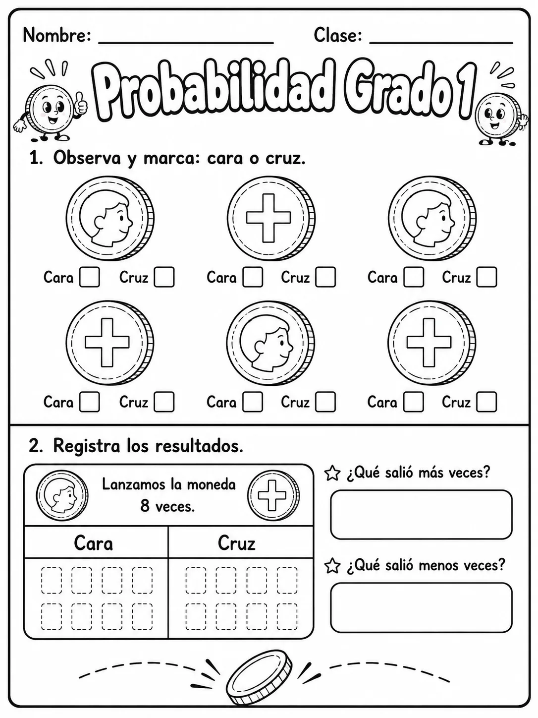 1.º grado - probabilidad - Paquete de fichas página 2 vista previa imprimible