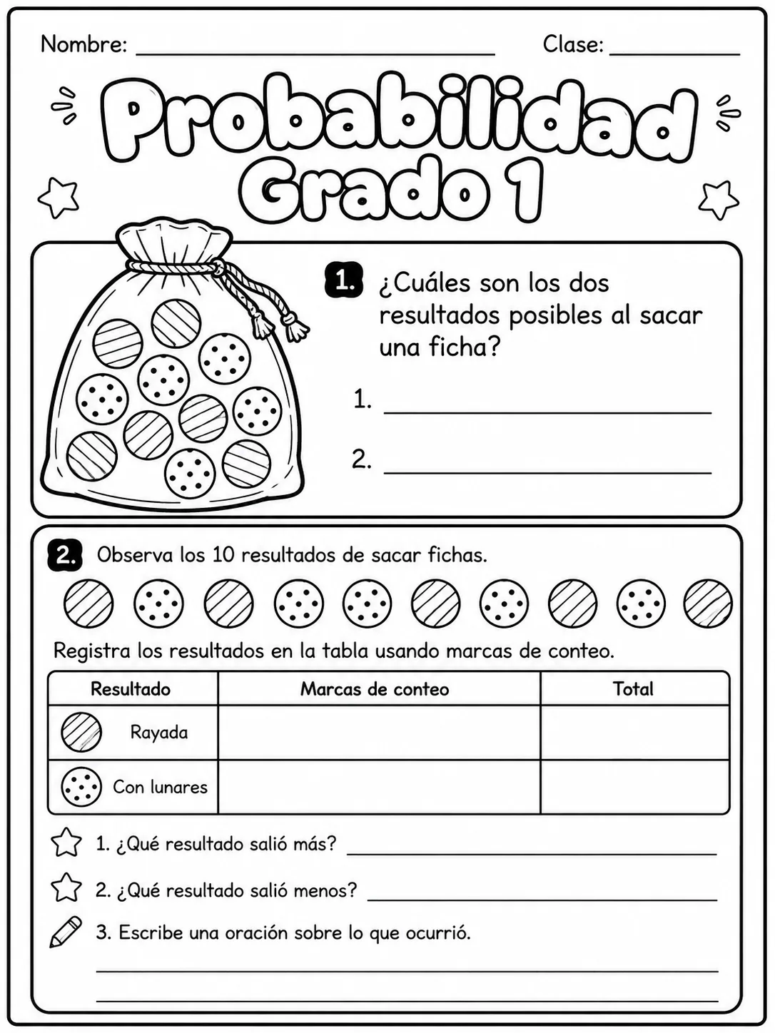 1.º grado - probabilidad - Paquete de fichas página 4 vista previa imprimible