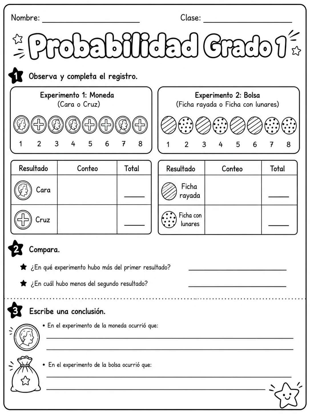 1.º grado - probabilidad - Paquete de fichas página 7 vista previa imprimible
