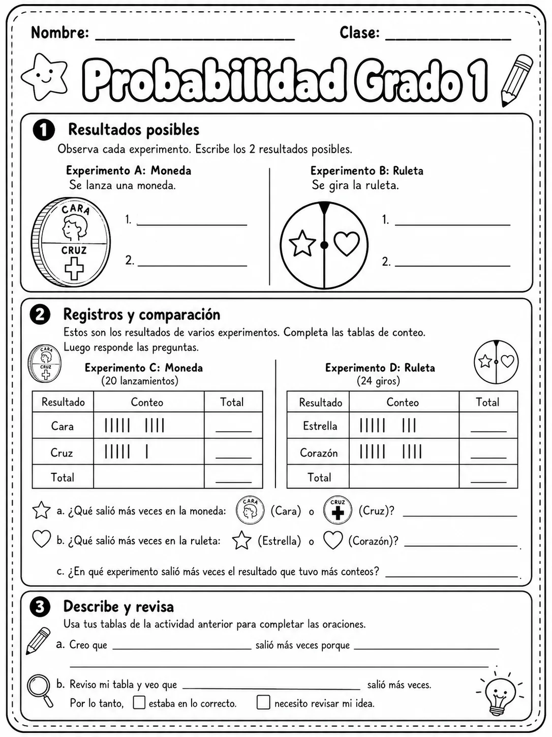 1.º grado - probabilidad - Paquete de fichas página 9 vista previa imprimible