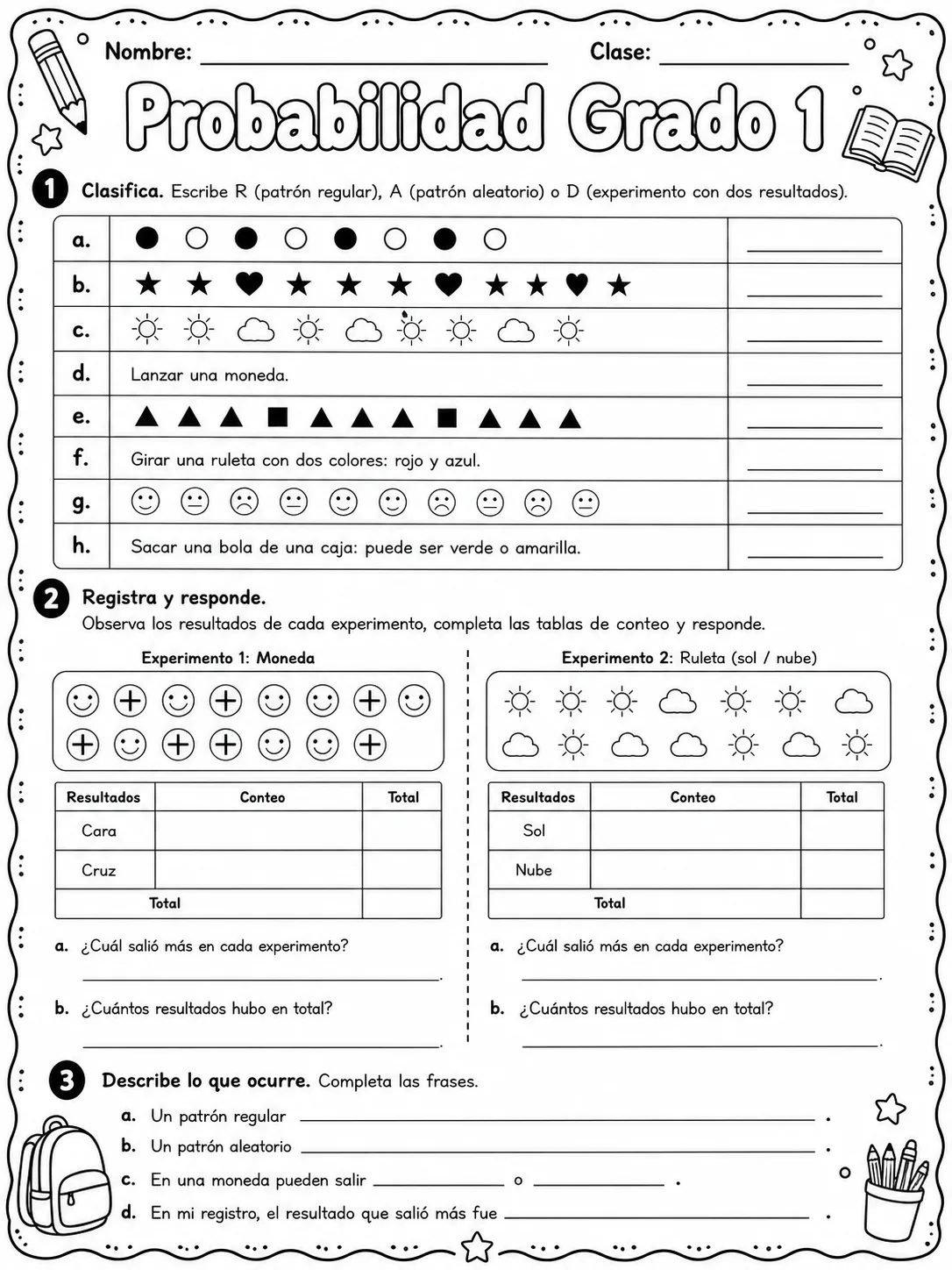 1.º grado - probabilidad - Paquete de fichas página 10 vista previa imprimible