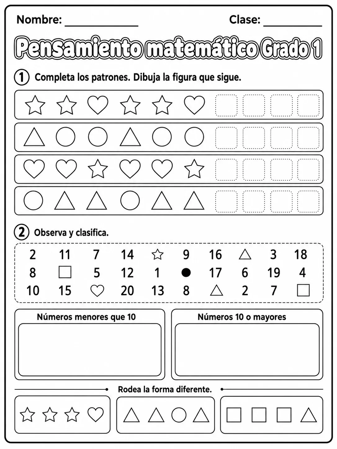 1.º grado - repaso de matemáticas - Paquete de fichas - Conjunto 3 página 2 vista previa imprimible