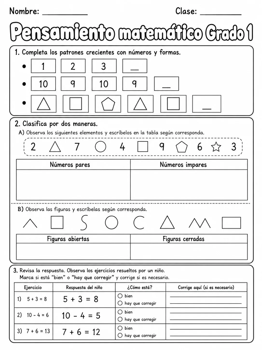 1.º grado - repaso de matemáticas - Paquete de fichas - Conjunto 3 página 5 vista previa imprimible