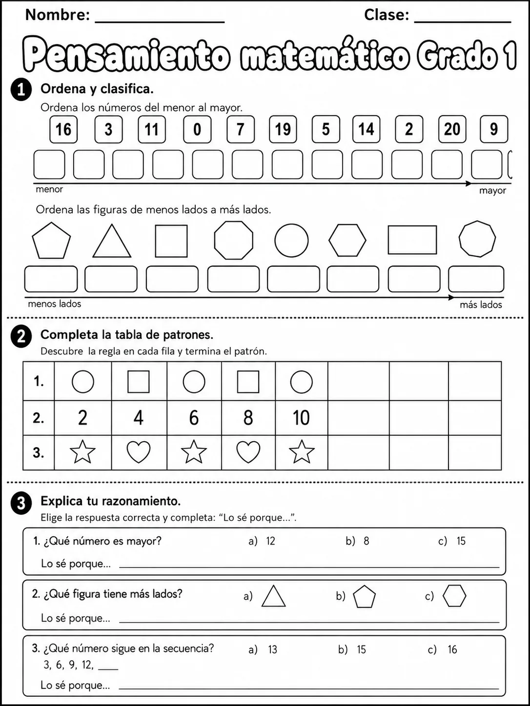 1.º grado - repaso de matemáticas - Paquete de fichas - Conjunto 3 página 7 vista previa imprimible