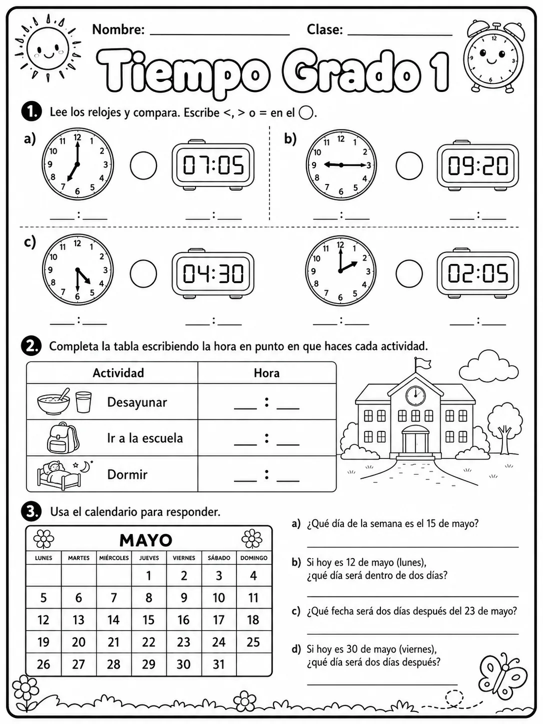 1.º grado - repaso de matemáticas - Paquete de fichas página 9 vista previa imprimible