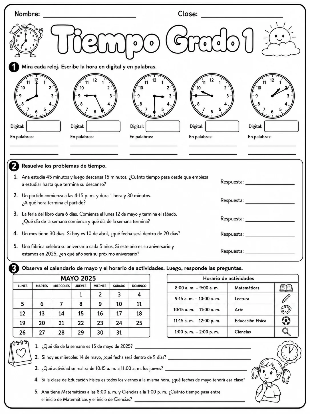 1.º grado - repaso de matemáticas - Paquete de fichas página 10 vista previa imprimible