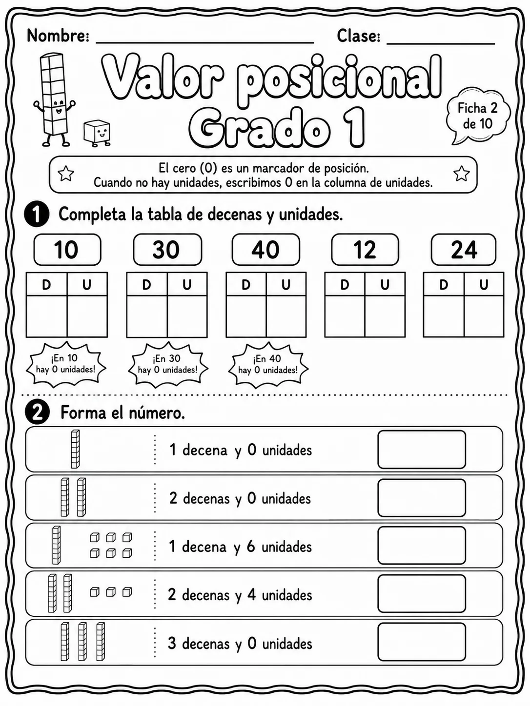 1.º grado - valor posicional - Paquete de fichas página 2 vista previa imprimible