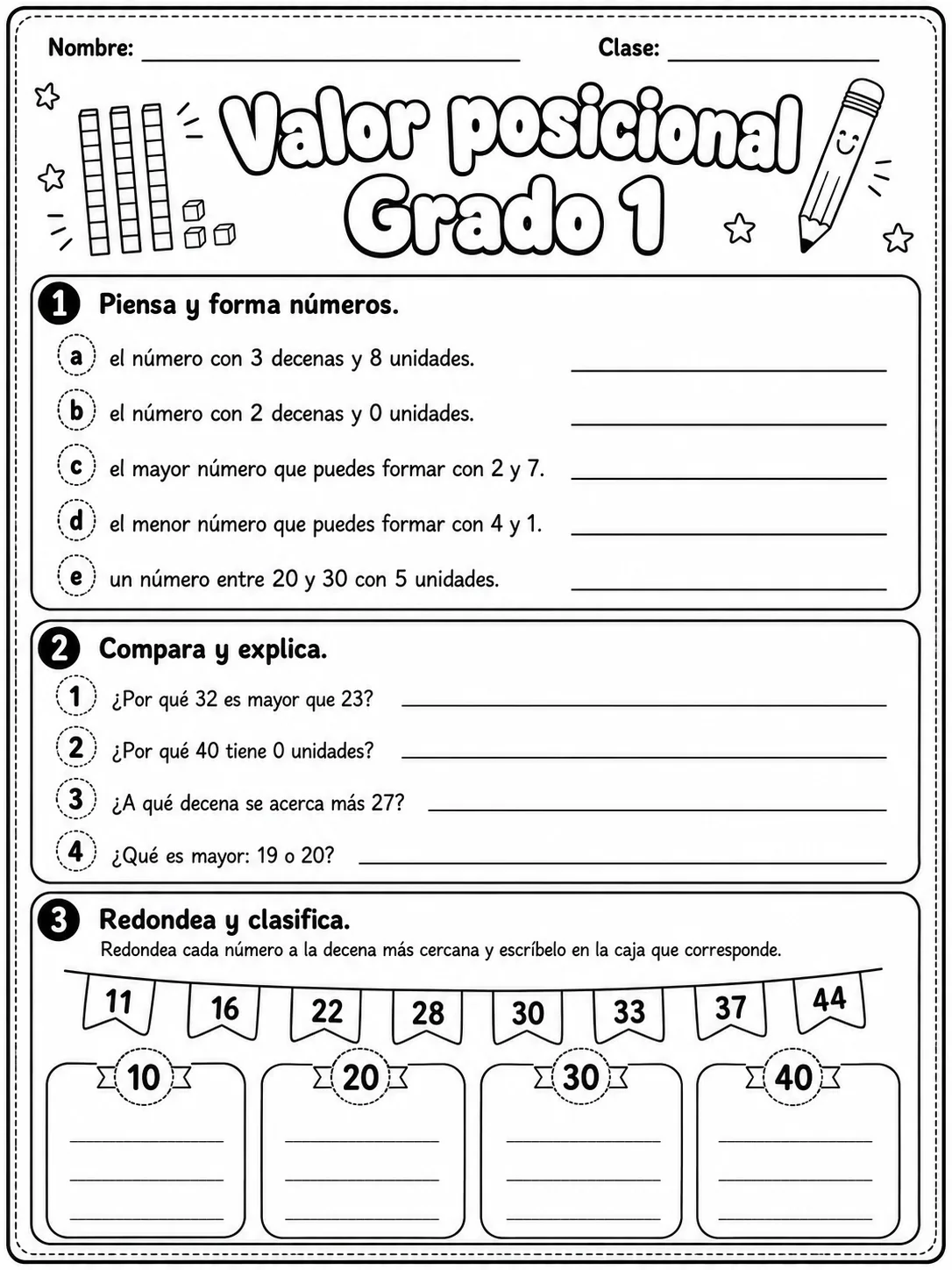 1.º grado - valor posicional - Paquete de fichas página 7 vista previa imprimible