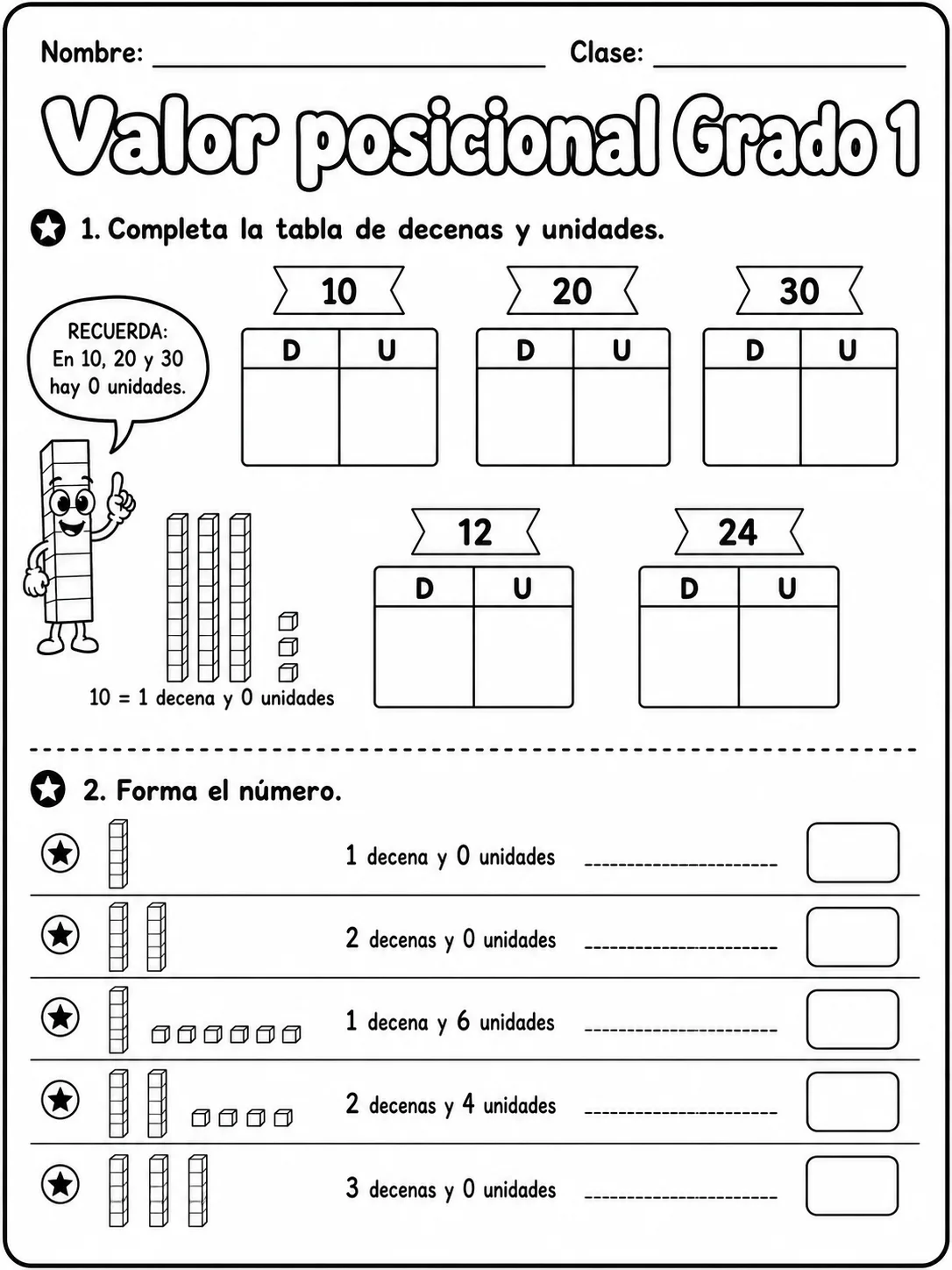 1.º grado - valor posicional - Paquete de fichas página 9 vista previa imprimible