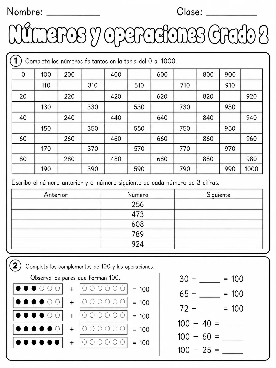 2.º grado - números y conteo - Paquete de fichas página 2 vista previa imprimible