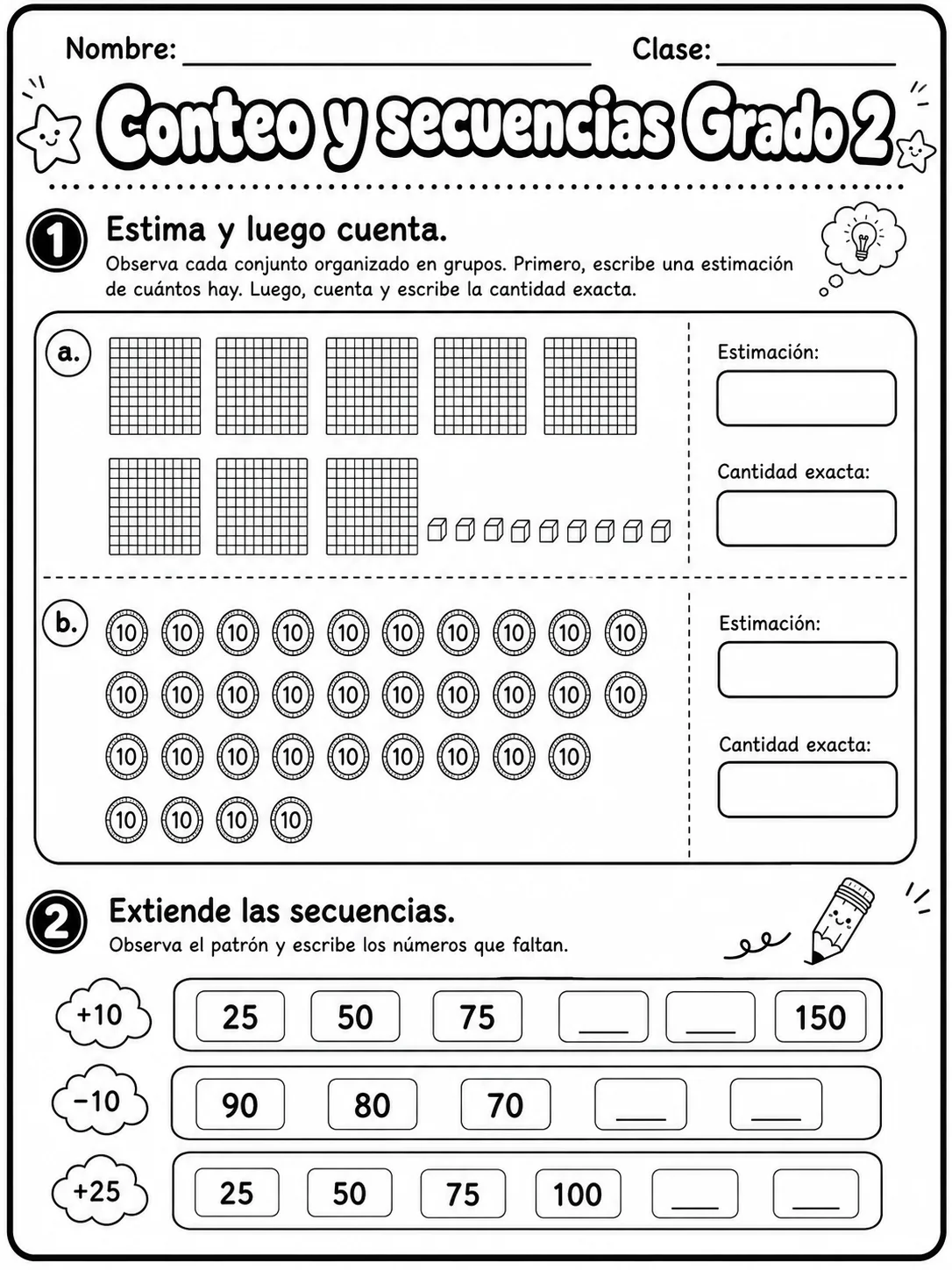 2.º grado - patrones y secuencias - Paquete de fichas página 4 vista previa imprimible