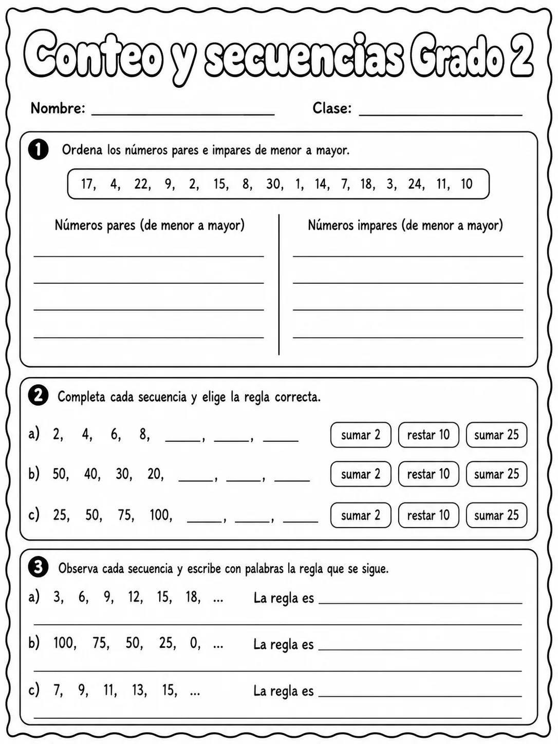2.º grado - patrones y secuencias - Paquete de fichas página 5 vista previa imprimible