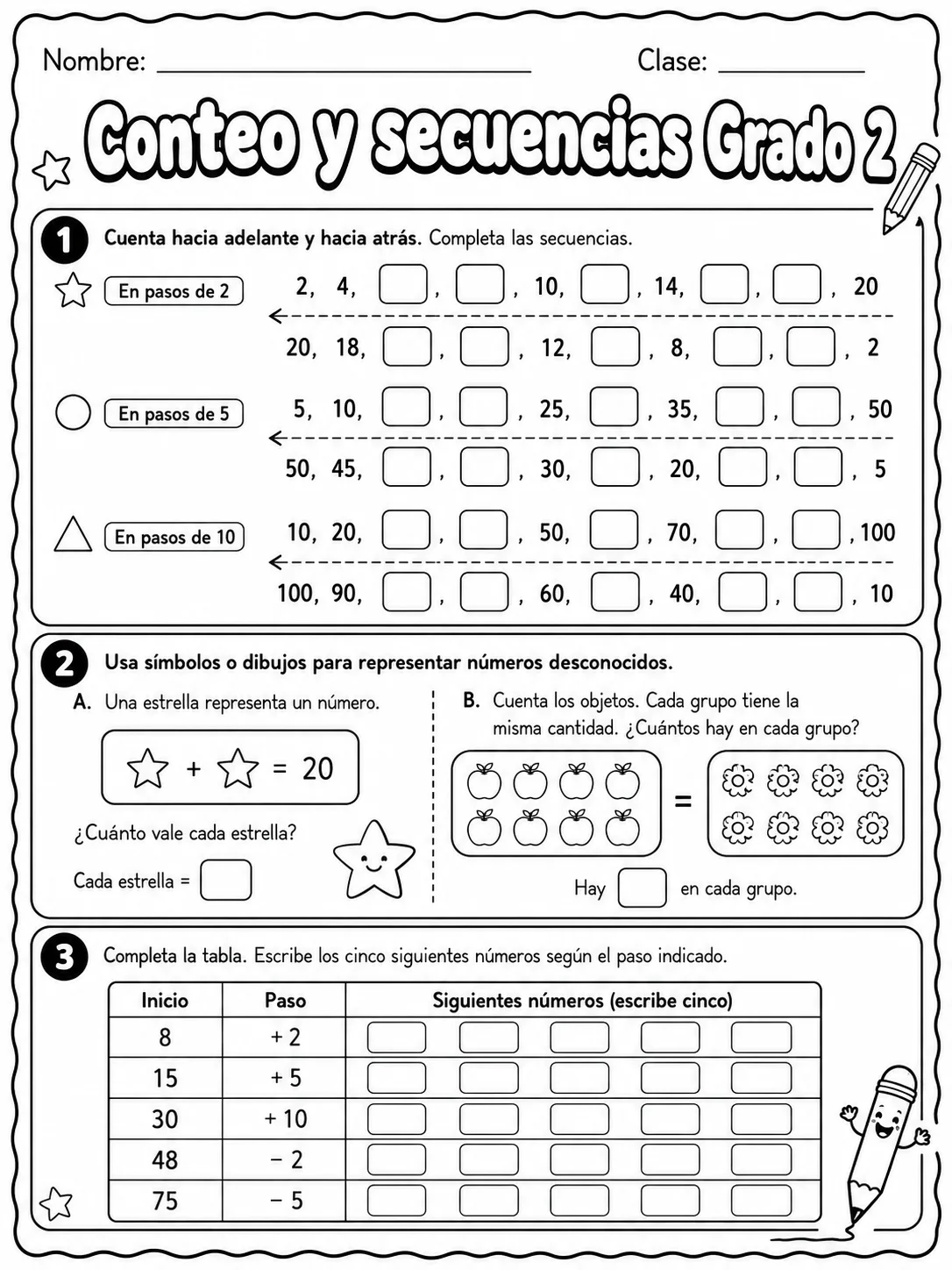 2.º grado - patrones y secuencias - Paquete de fichas página 6 vista previa imprimible