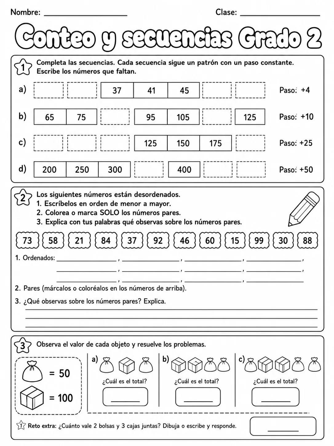 2.º grado - patrones y secuencias - Paquete de fichas página 8 vista previa imprimible
