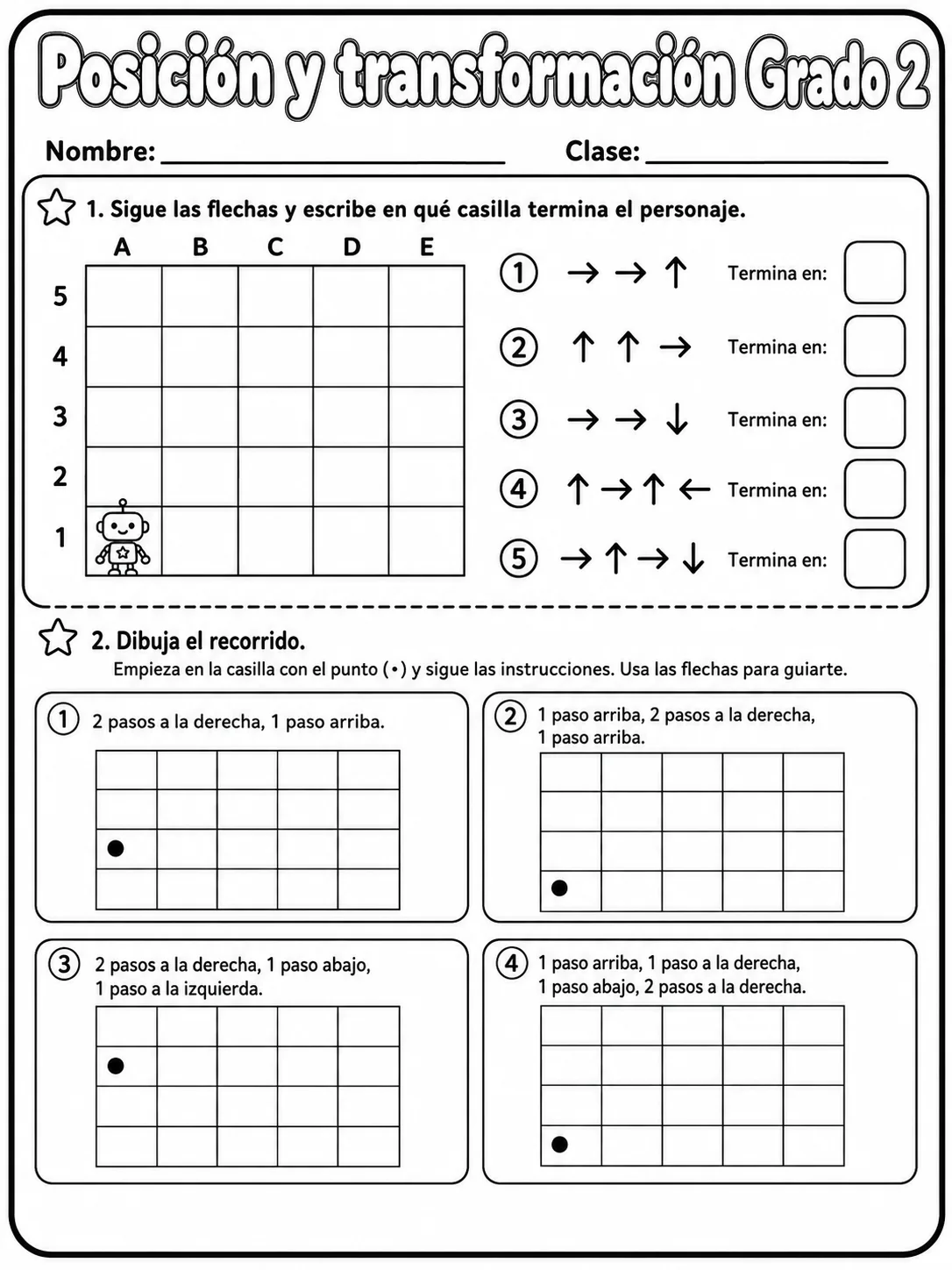 2.º grado - posición y dirección - Paquete de fichas página 2 vista previa imprimible