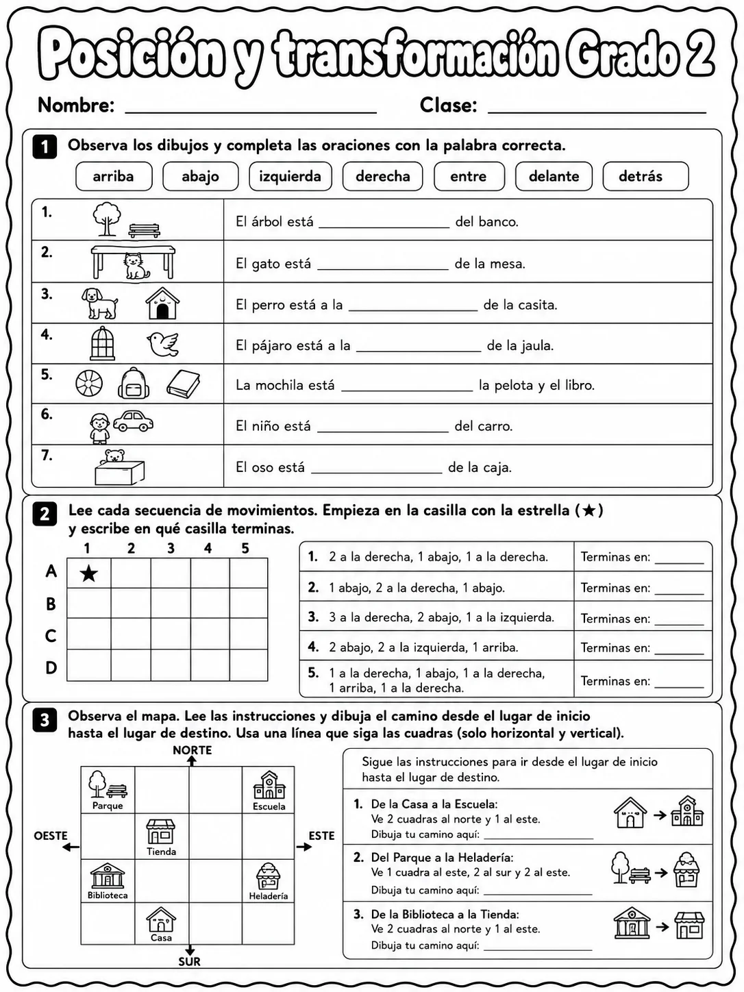 2.º grado - posición y dirección - Paquete de fichas página 4 vista previa imprimible
